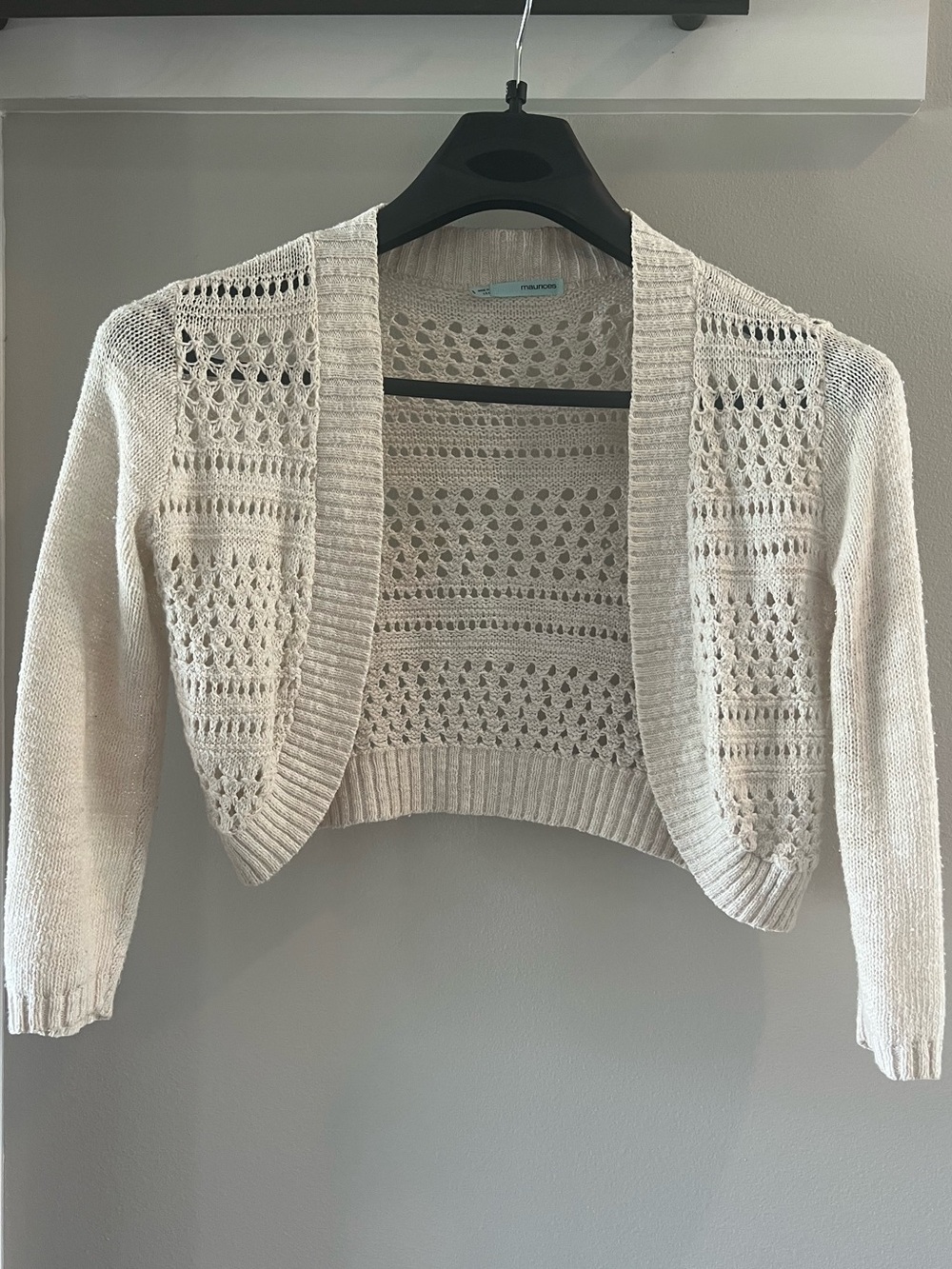 Maurices Cream Open-Knit Cropped Cardigan crochet sweater